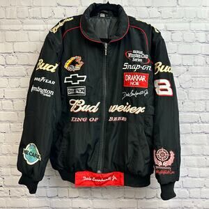 Dale Earnhardt Jr Budweiser NASCAR Racing Black Jacket Men's XL Vintage Y2K